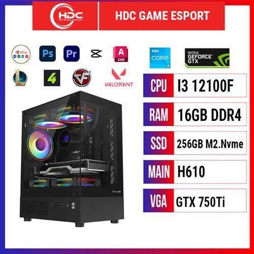 PC HDC GAME ESPORT CPU Intel i3 12100F – RAM 16GB DDR4 – SSD 256GB – MAIN H610 - VGA GTX 750TI 4GB